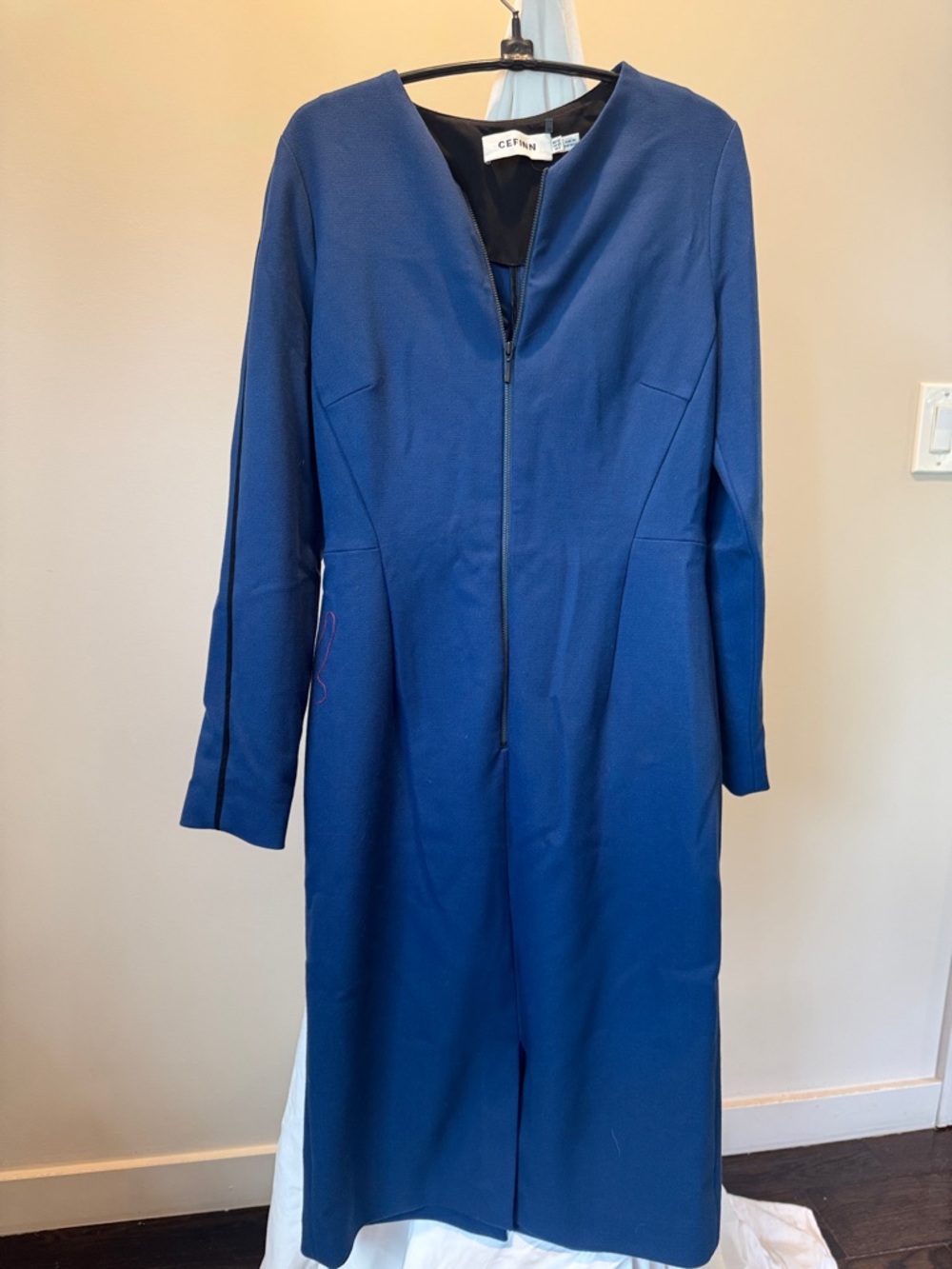 Cefinn Navy Long-Sleeve Zip-Front Midi Dress